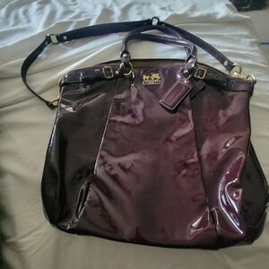 Coach patent leather crossbody tote in plum